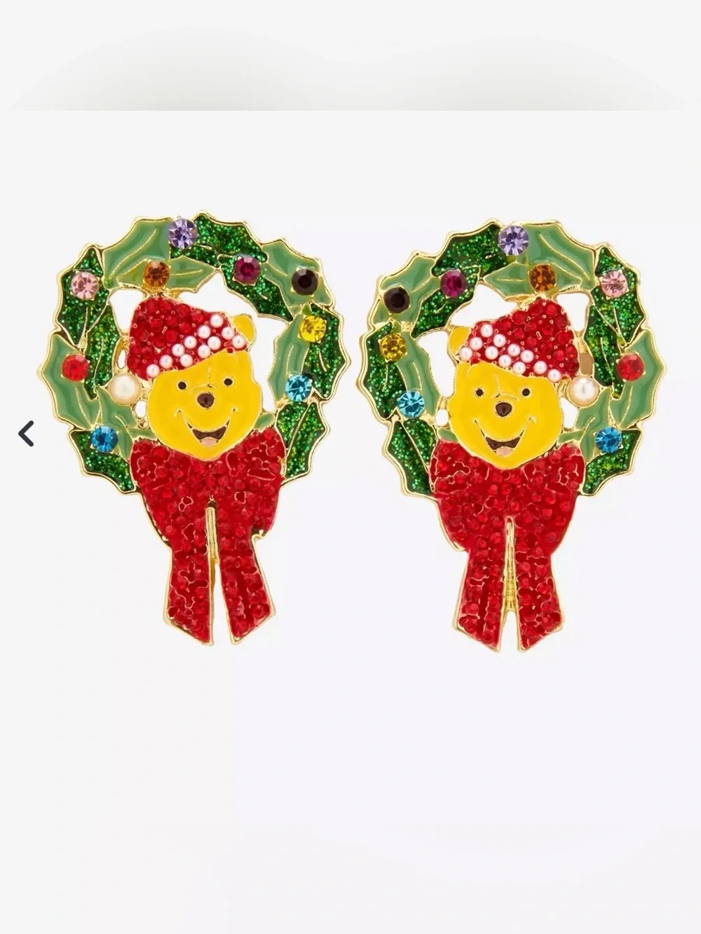 NEW Disney Baublebar Disney Winnie the Pooh Holiday Pooh Wreath Earrings